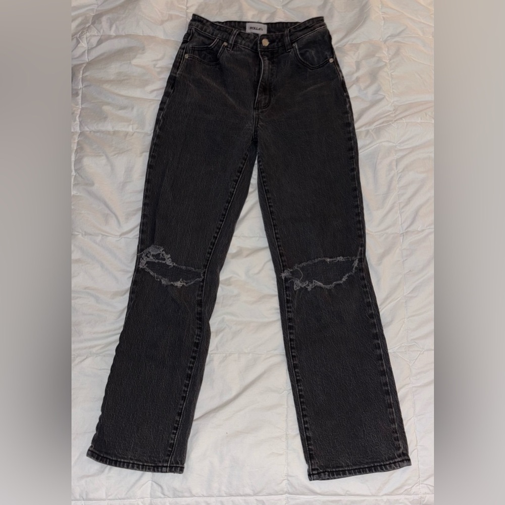Rolla’s High Rise Distressed Black Jeans